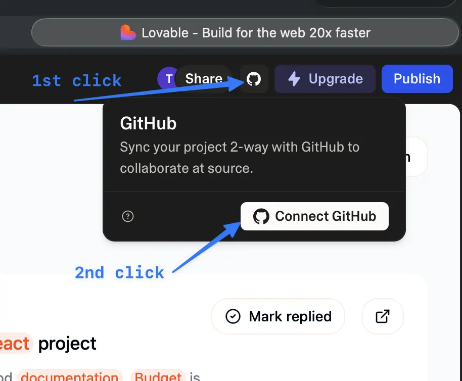 Lovable GitHub integration navigation button