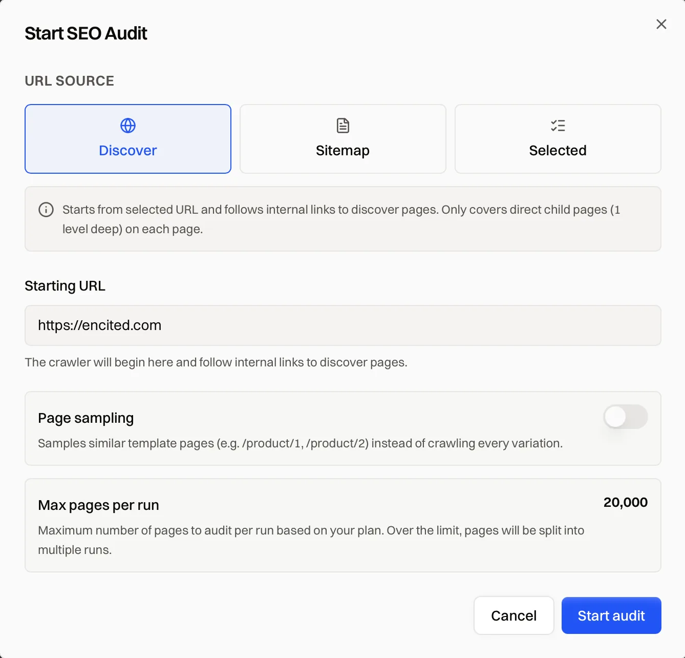 Encited — Site audit