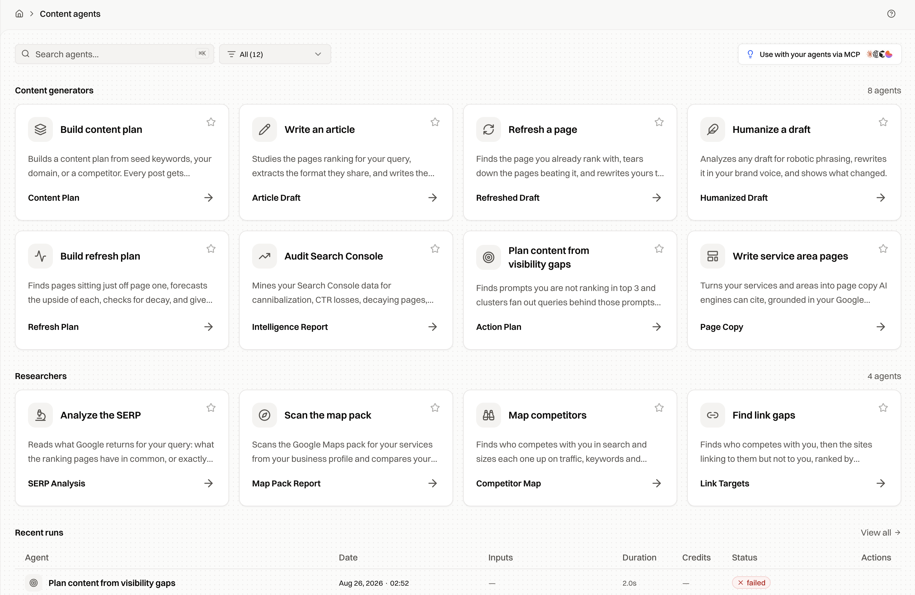 The content agents catalog: SEO and AI search workflows ready to run